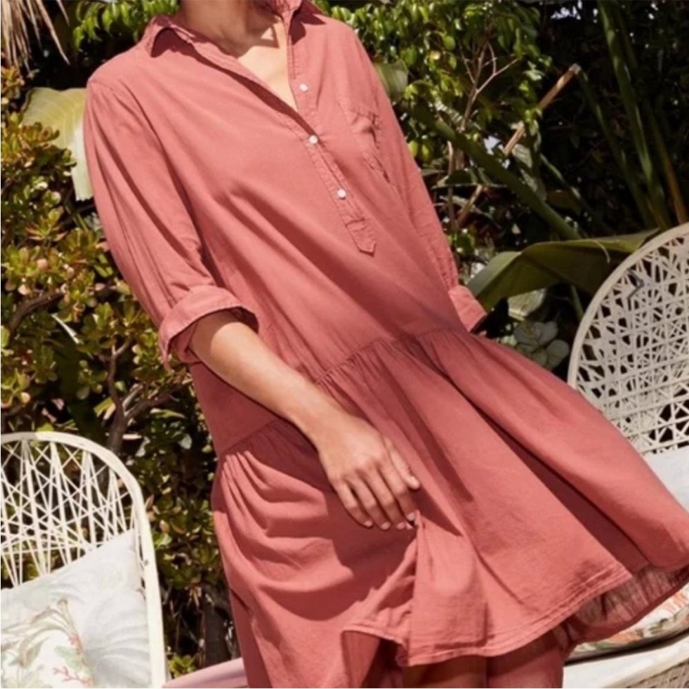 Frank & Eileen Grayson The Changemaker Pink Drop Waist Shirt Dress Red Small